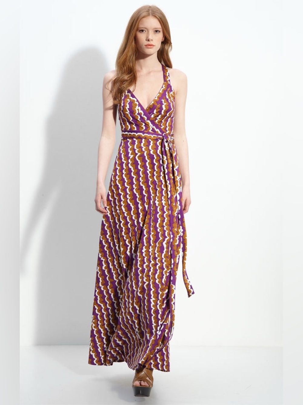 Diane von Furstenberg Multicolor Silk Jersey Wrap Maxi Dress